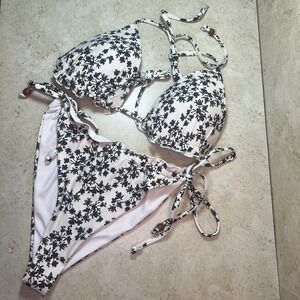 Cheeky Boho Sz M Island String Festival Bikini Ruffle Triangle Halter Tie Side